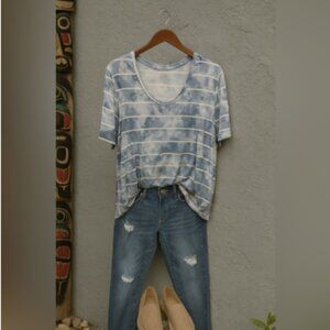 Maurices 24/7 Tunic Blue Stripes Tie-Dye Y2K Style Soft Large Women’s Blouse